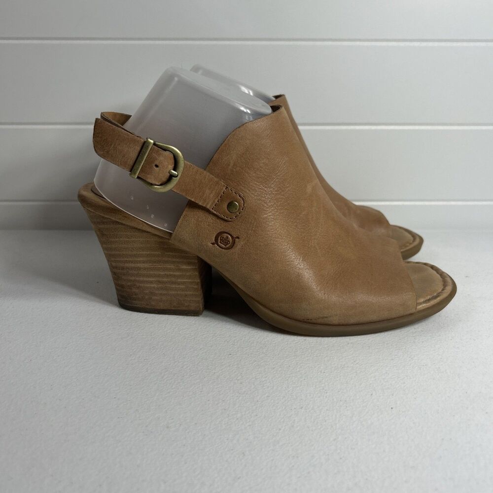 Born Women’s Sandals Size 11 M Cognac Tan Leather Open Toe Slingback Block